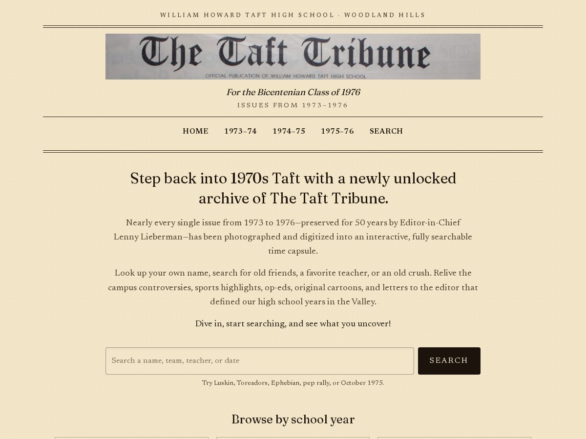 Landing-page snapshot of tafttribune.com