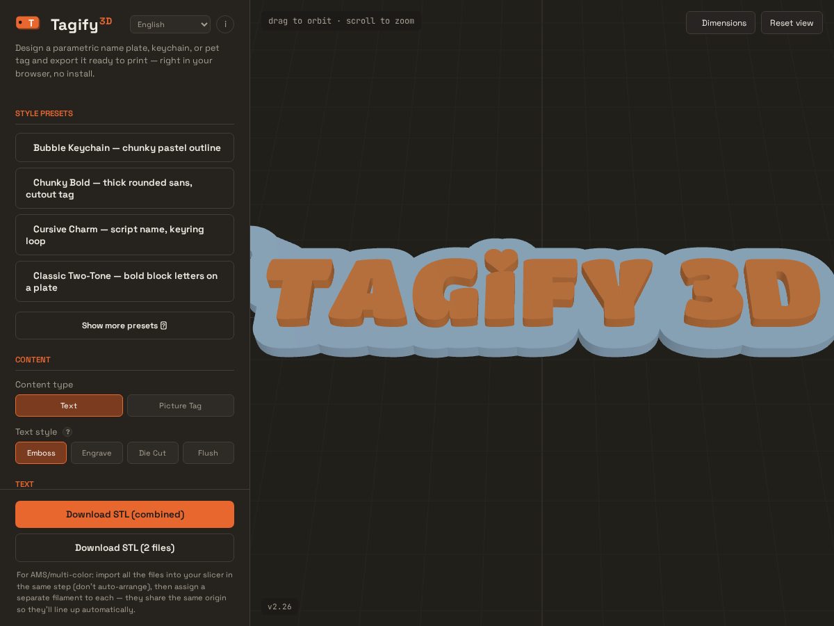 Landing-page snapshot of tagify3d.com