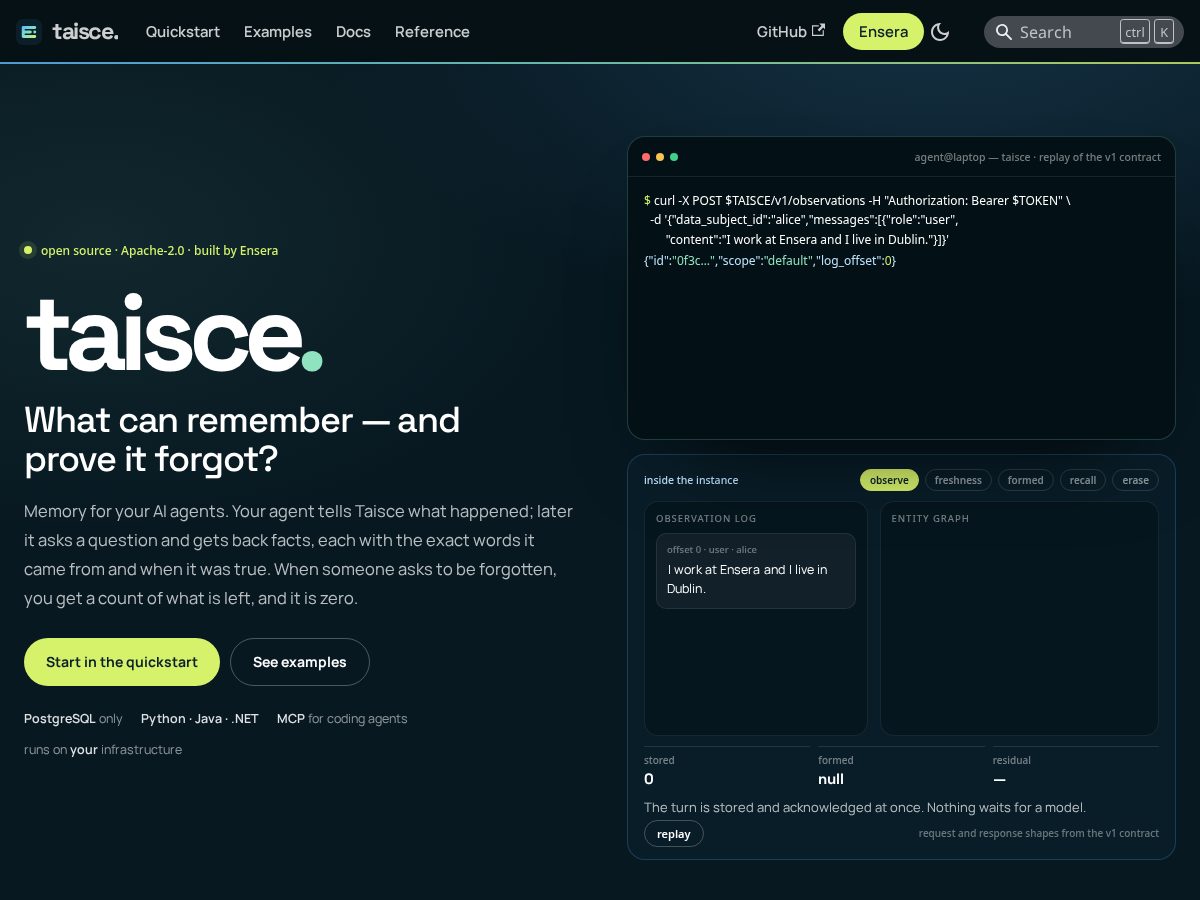 Landing-page snapshot of taisce.dev