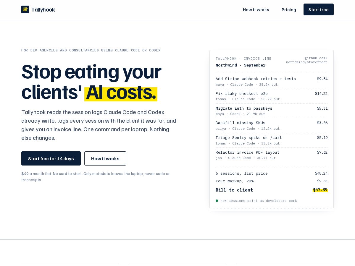 Landing-page snapshot of tallyhook.dev