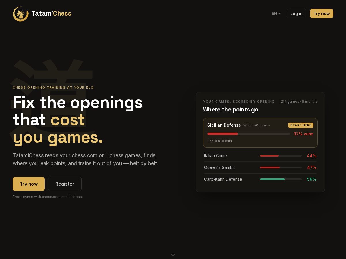 Landing-page snapshot of tatamichess.com