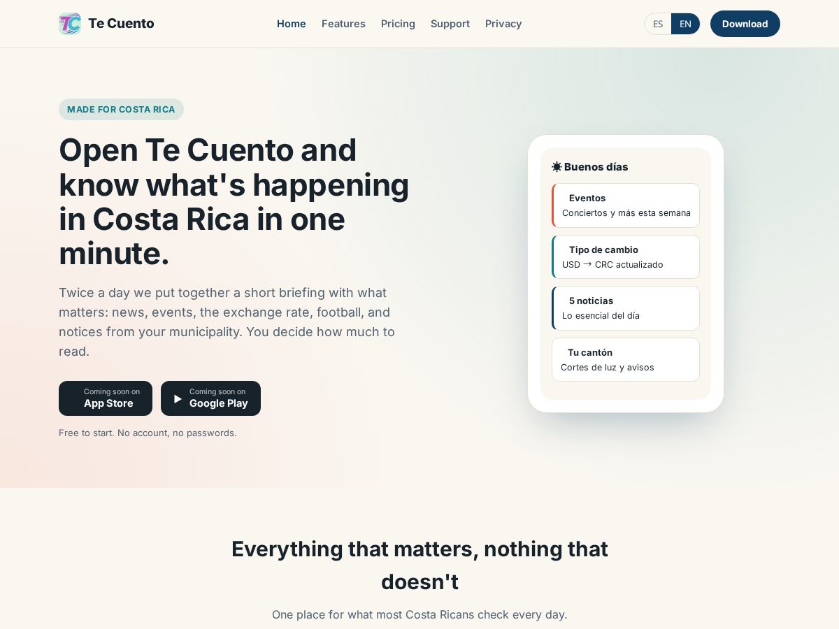 Landing-page snapshot of tecuento-app.com