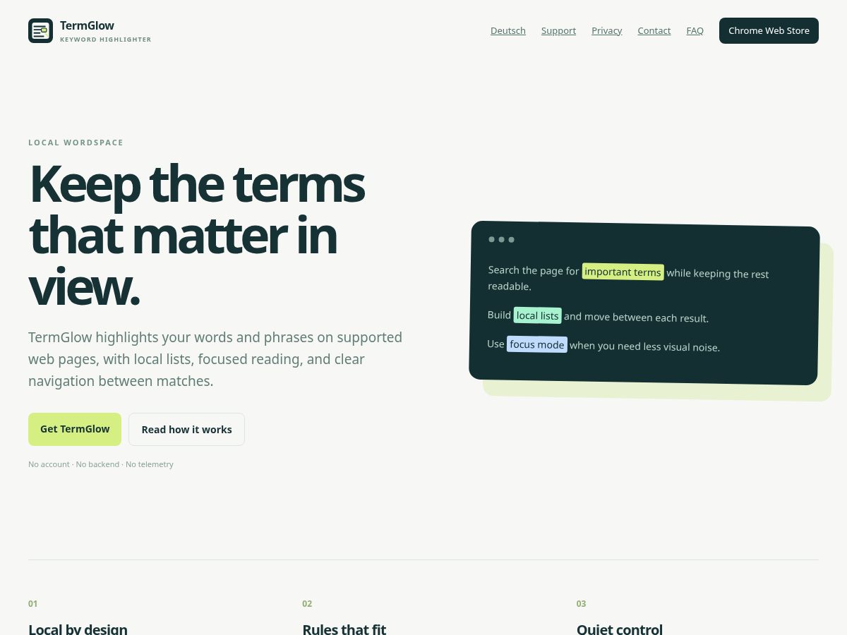 Landing-page snapshot of termglow.com