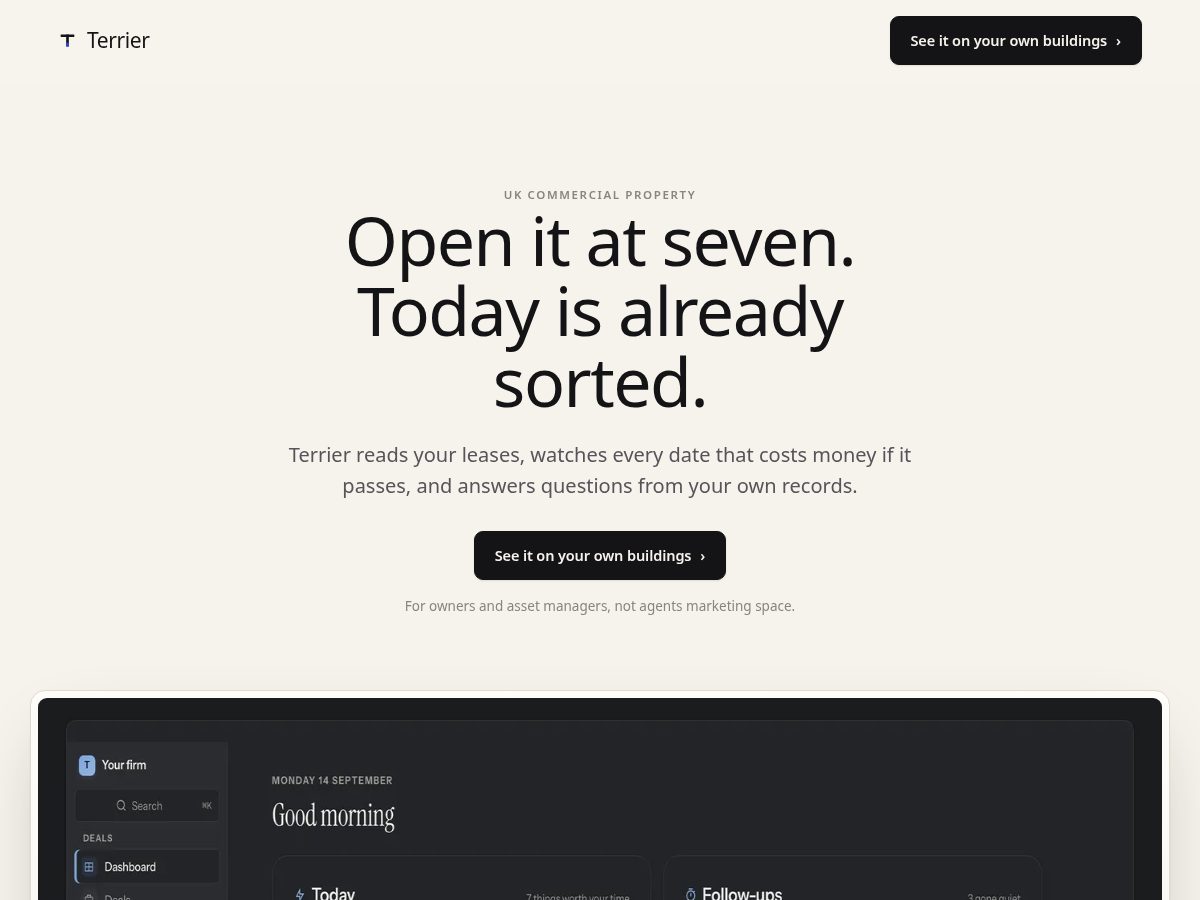 Landing-page snapshot of terrier.website