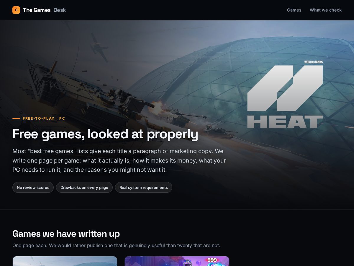 Landing-page snapshot of thegamesdesk.com