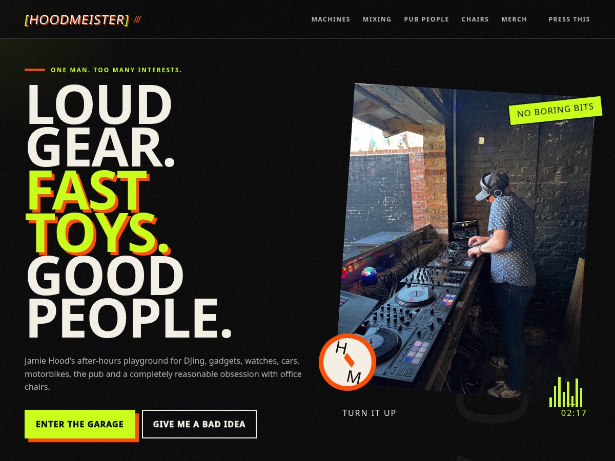 Landing-page snapshot of thehoodmeister.com