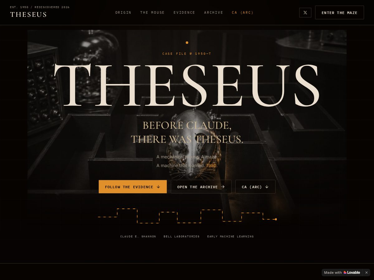 Landing-page snapshot of theseus.today