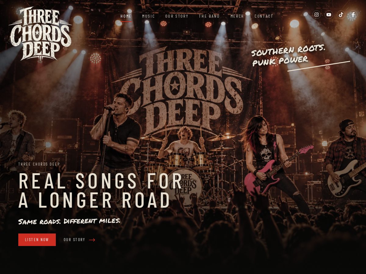 Landing-page snapshot of threechordsdeep.site
