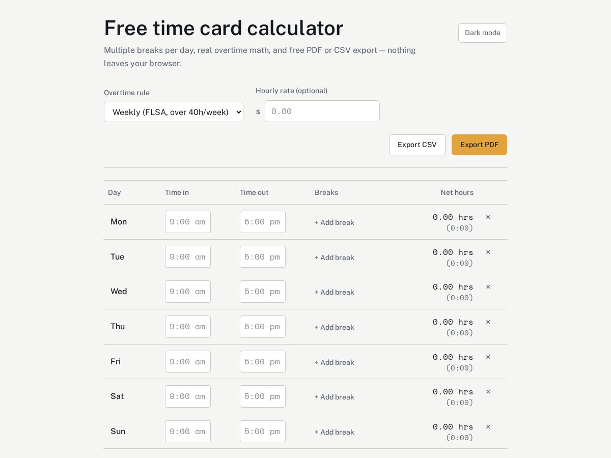 Landing-page snapshot of timecardzone.com