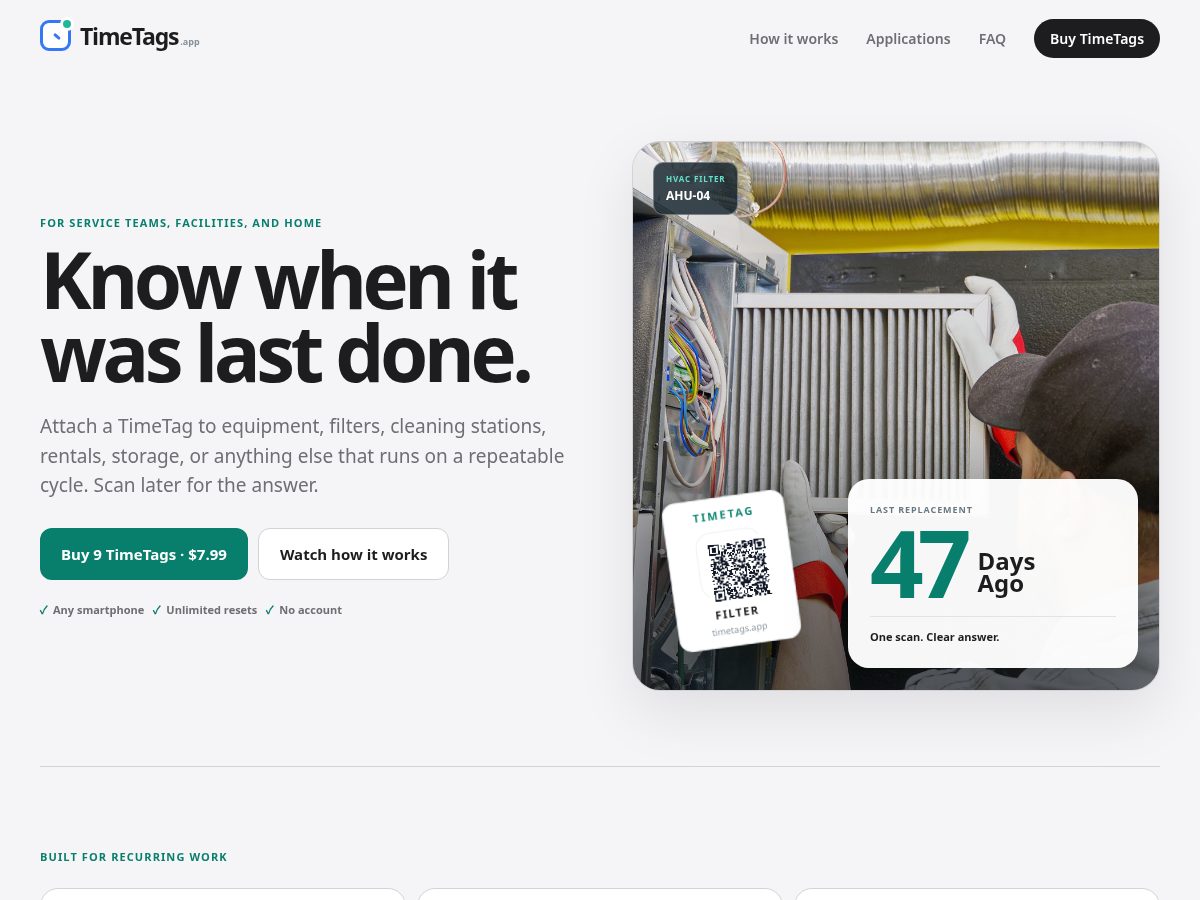 Landing-page snapshot of timetags.app