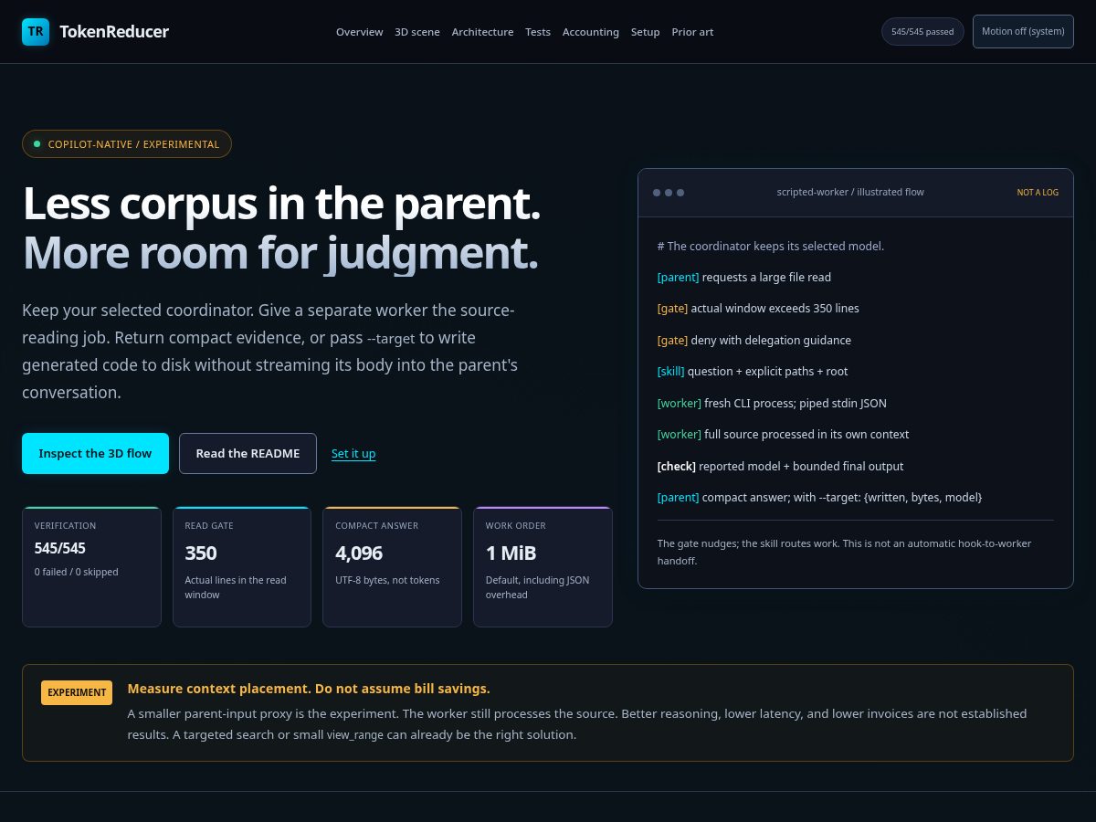 Landing-page snapshot of tokenreducer.dev