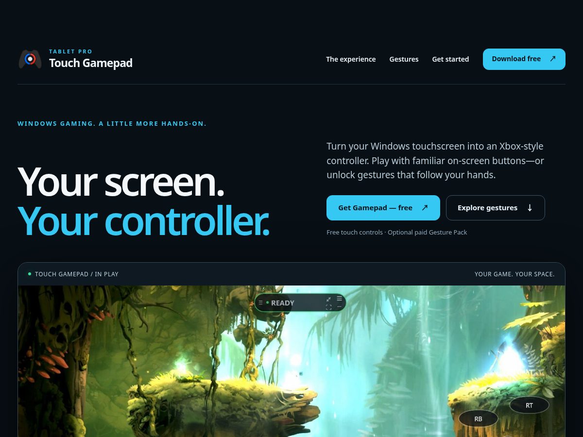 Landing-page snapshot of touchgamepad.com
