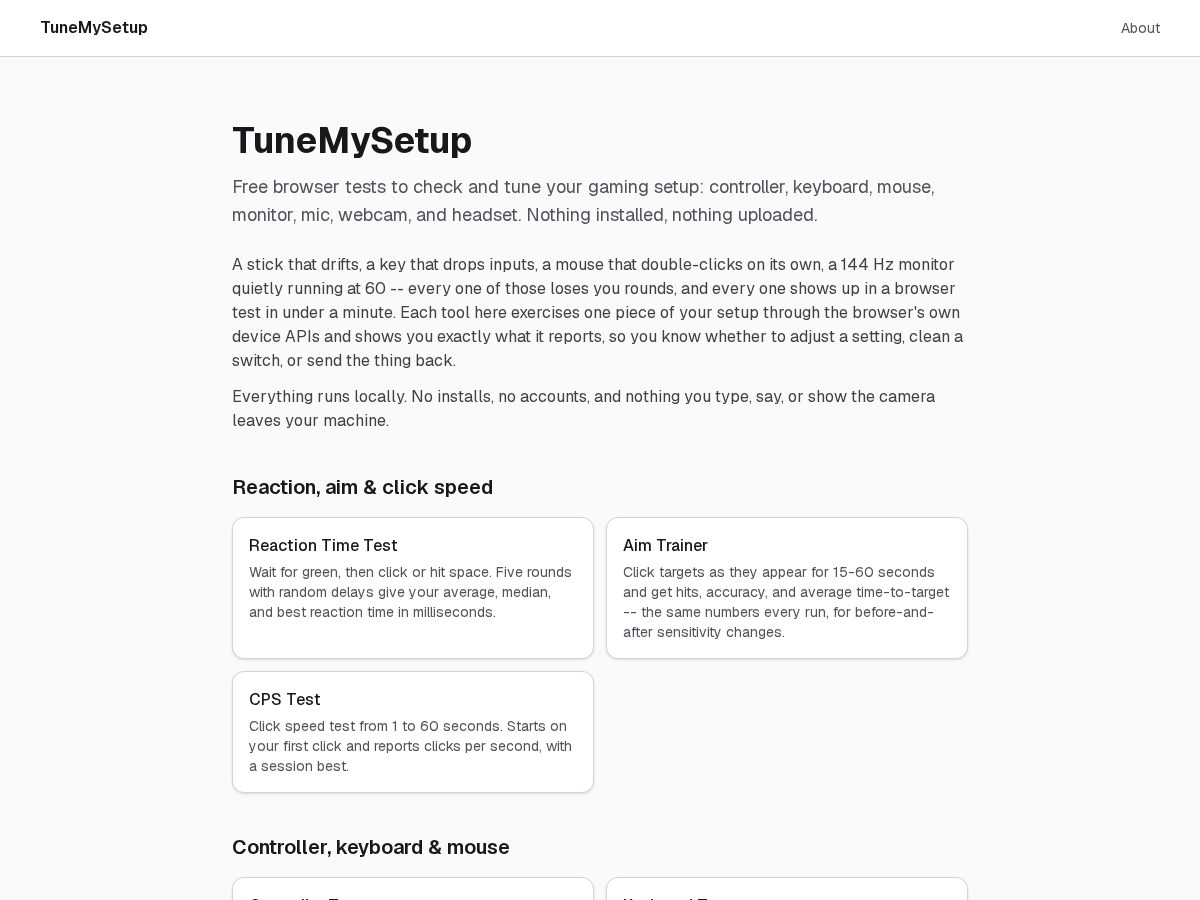 Landing-page snapshot of tunemysetup.com