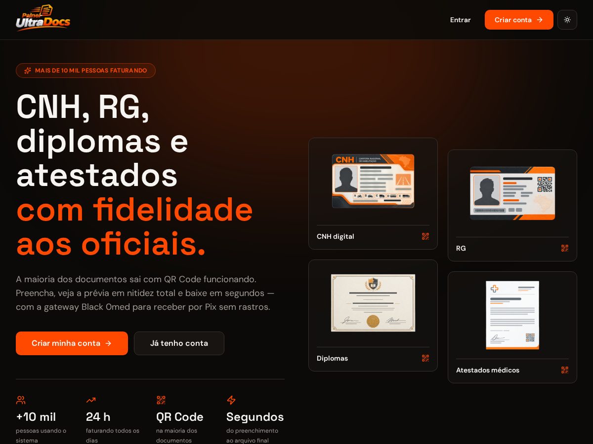 Landing-page snapshot of ultradocumentos.com