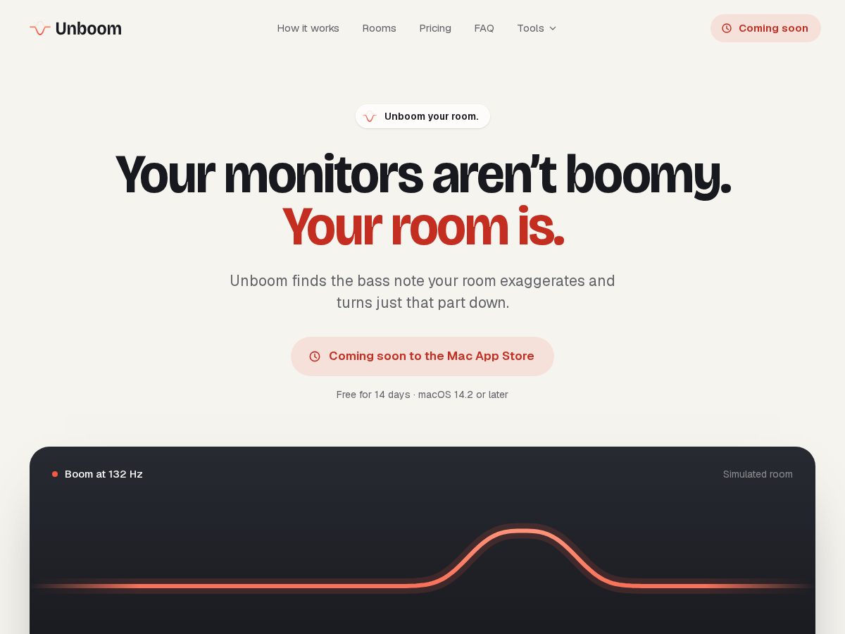 Landing-page snapshot of unboom.app