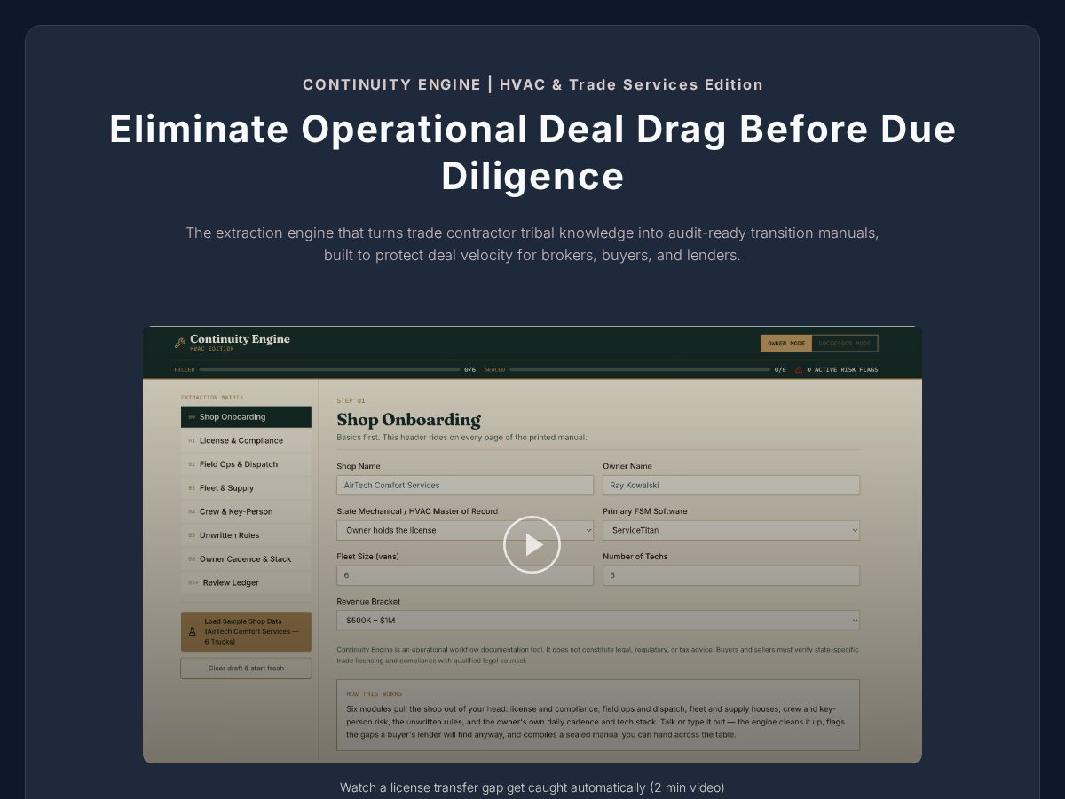 Landing-page snapshot of usecontinuityengine.com