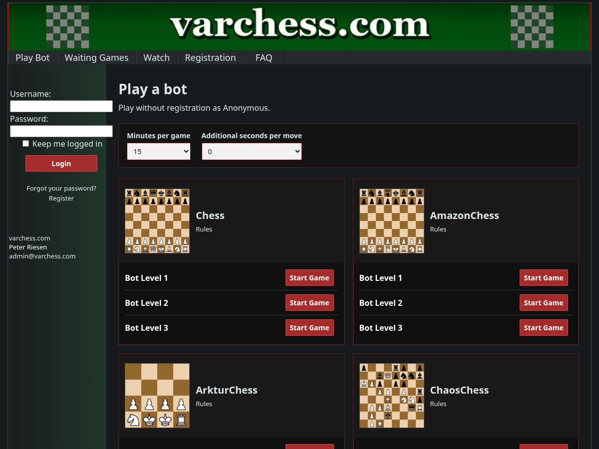 Landing-page snapshot of varchess.com