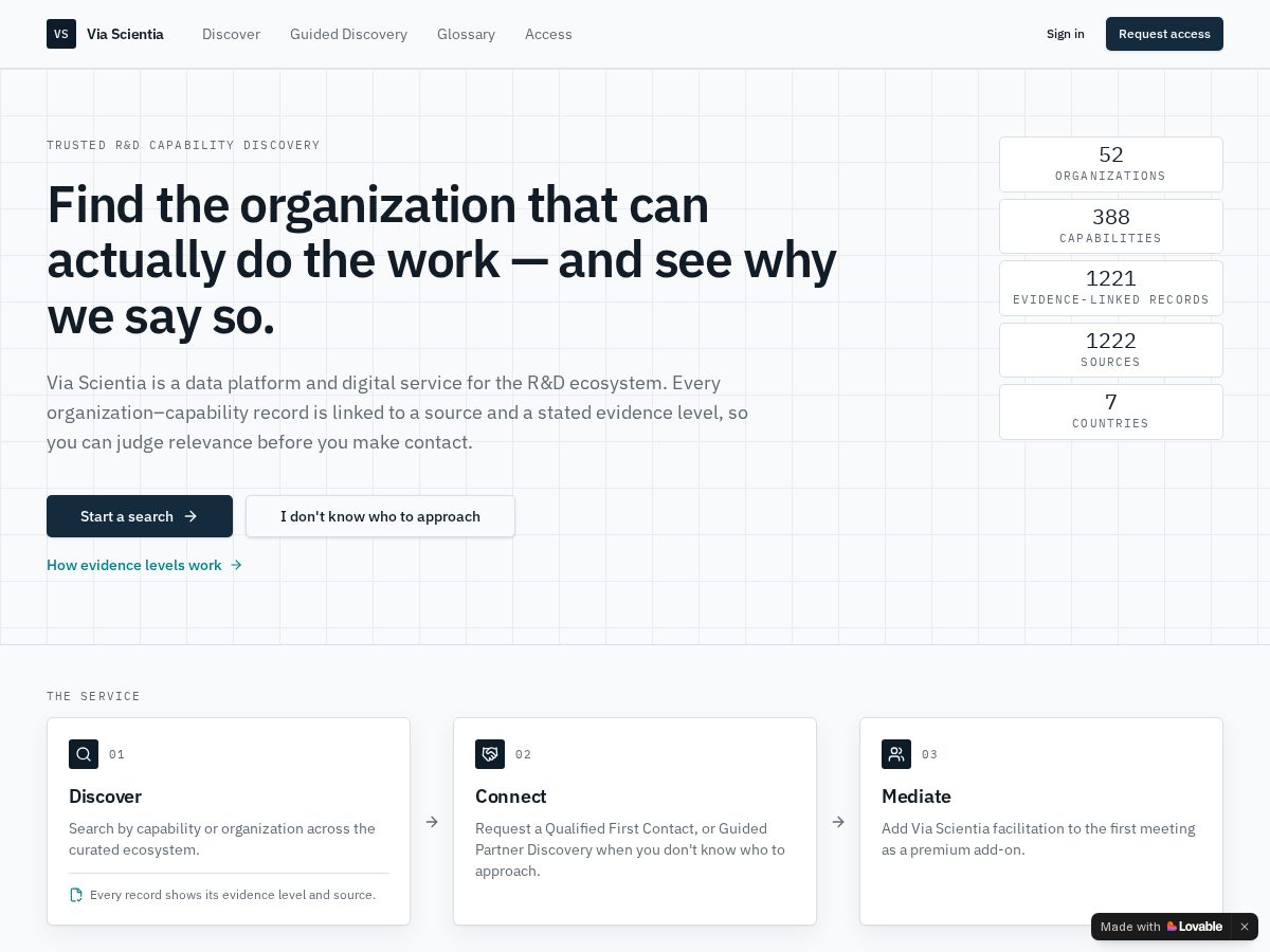 Landing-page snapshot of vscientia.com
