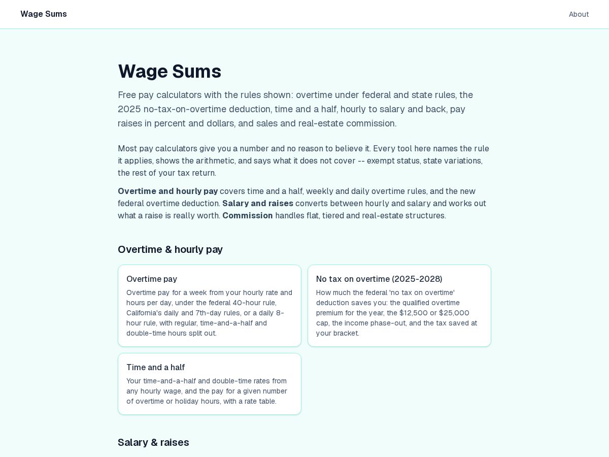 Landing-page snapshot of wagesums.com