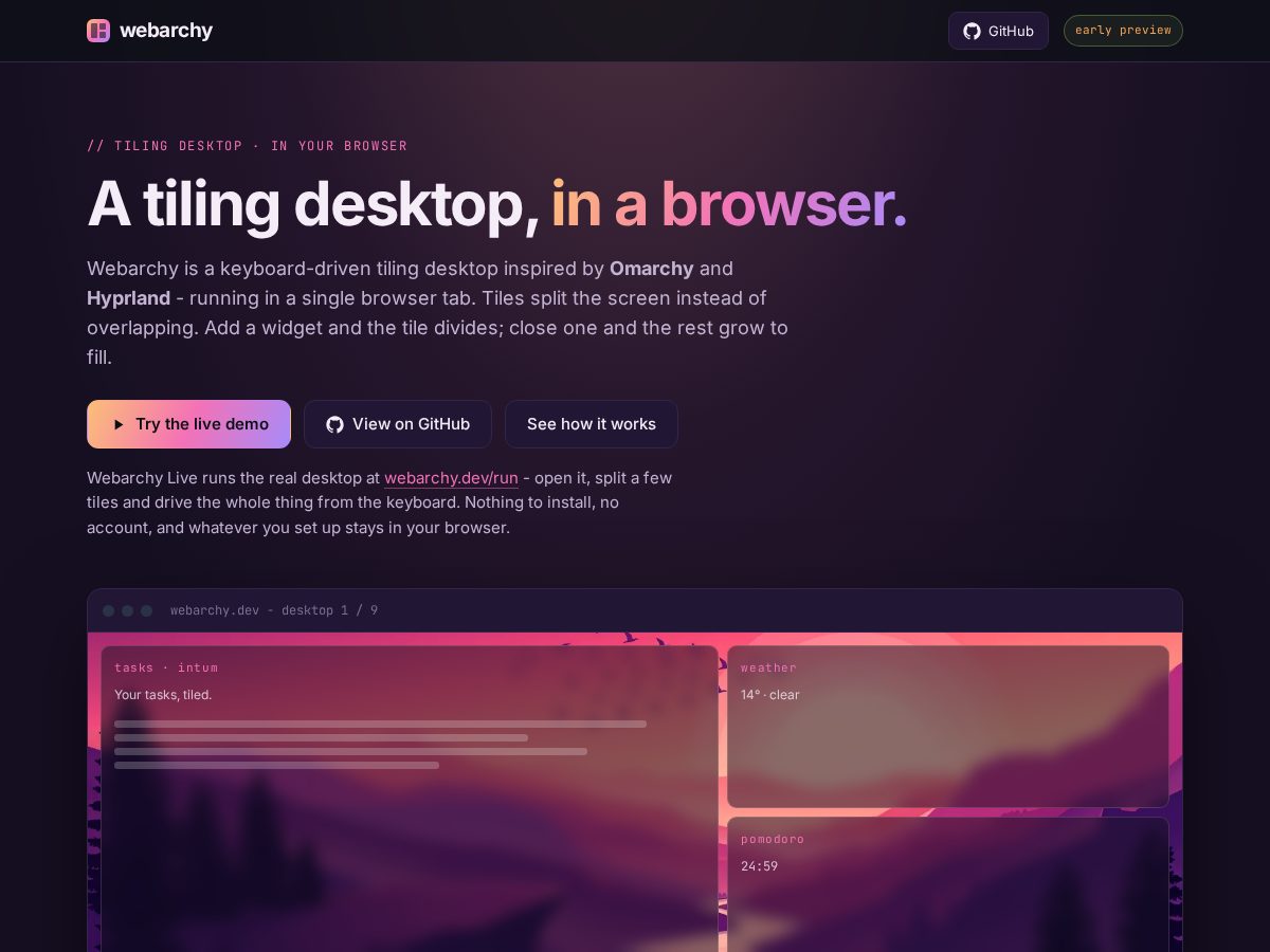 Landing-page snapshot of webarchy.dev