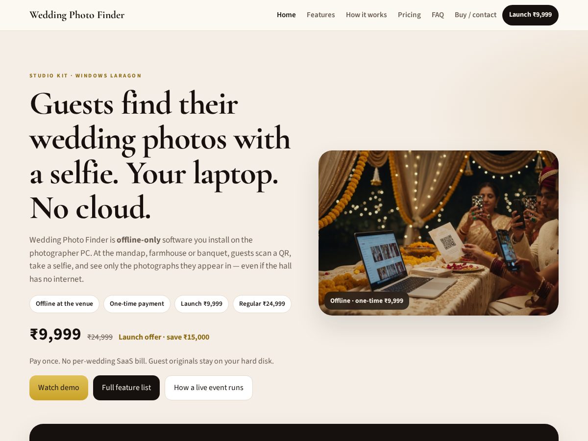 Landing-page snapshot of weddingphotofinder.com