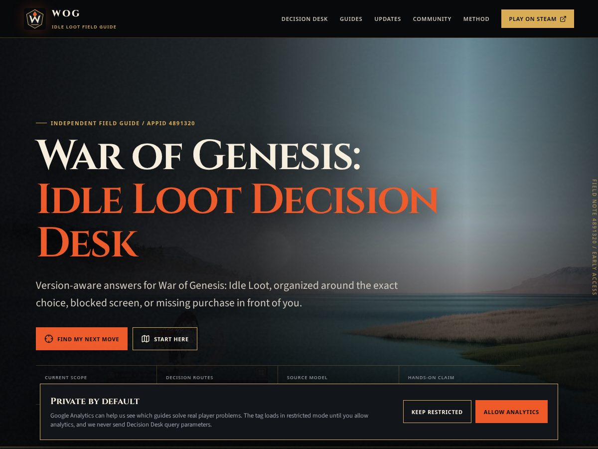 Landing-page snapshot of wogidleloot.com