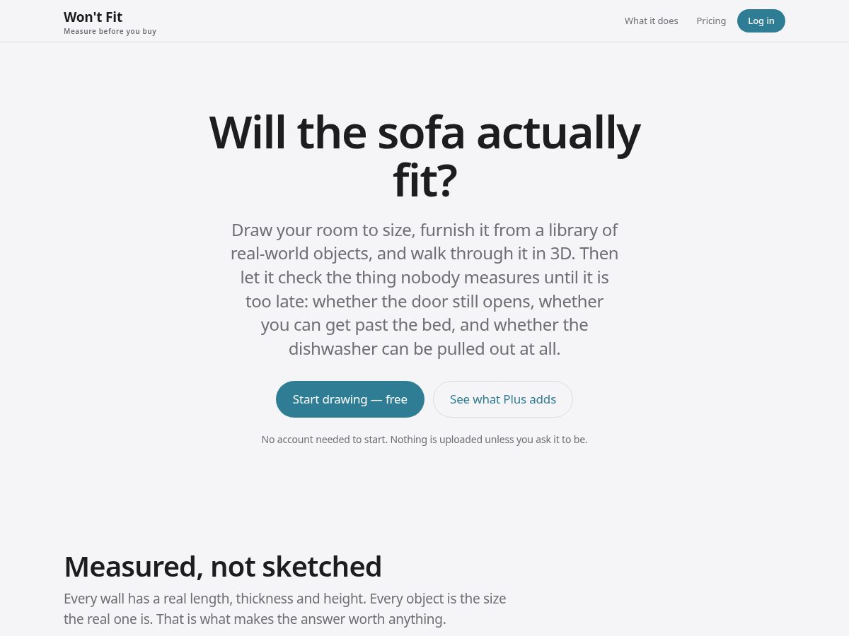 Landing-page snapshot of wontfit.app