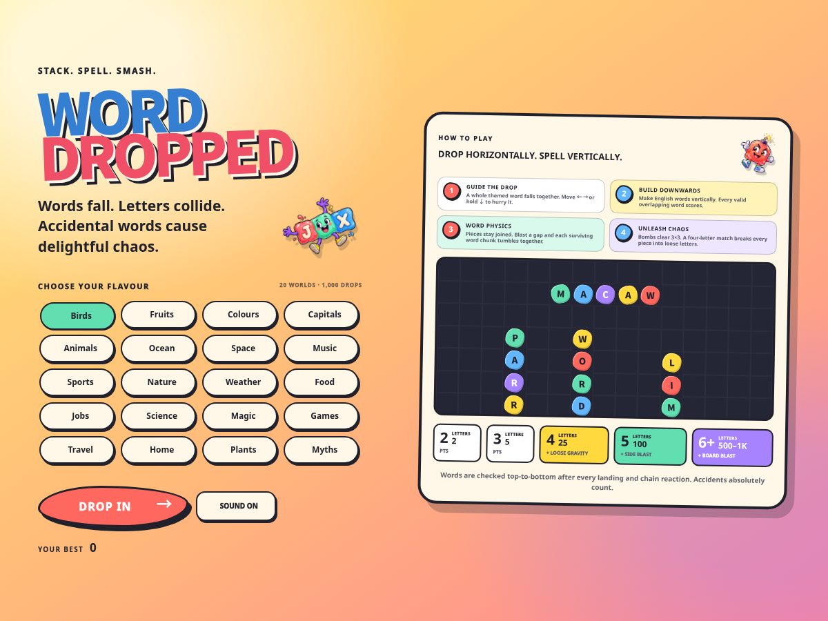 Landing-page snapshot of worddropped.com