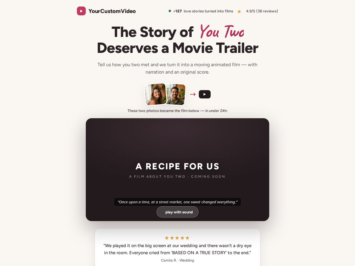 Landing-page snapshot of yourcustomvideo.com