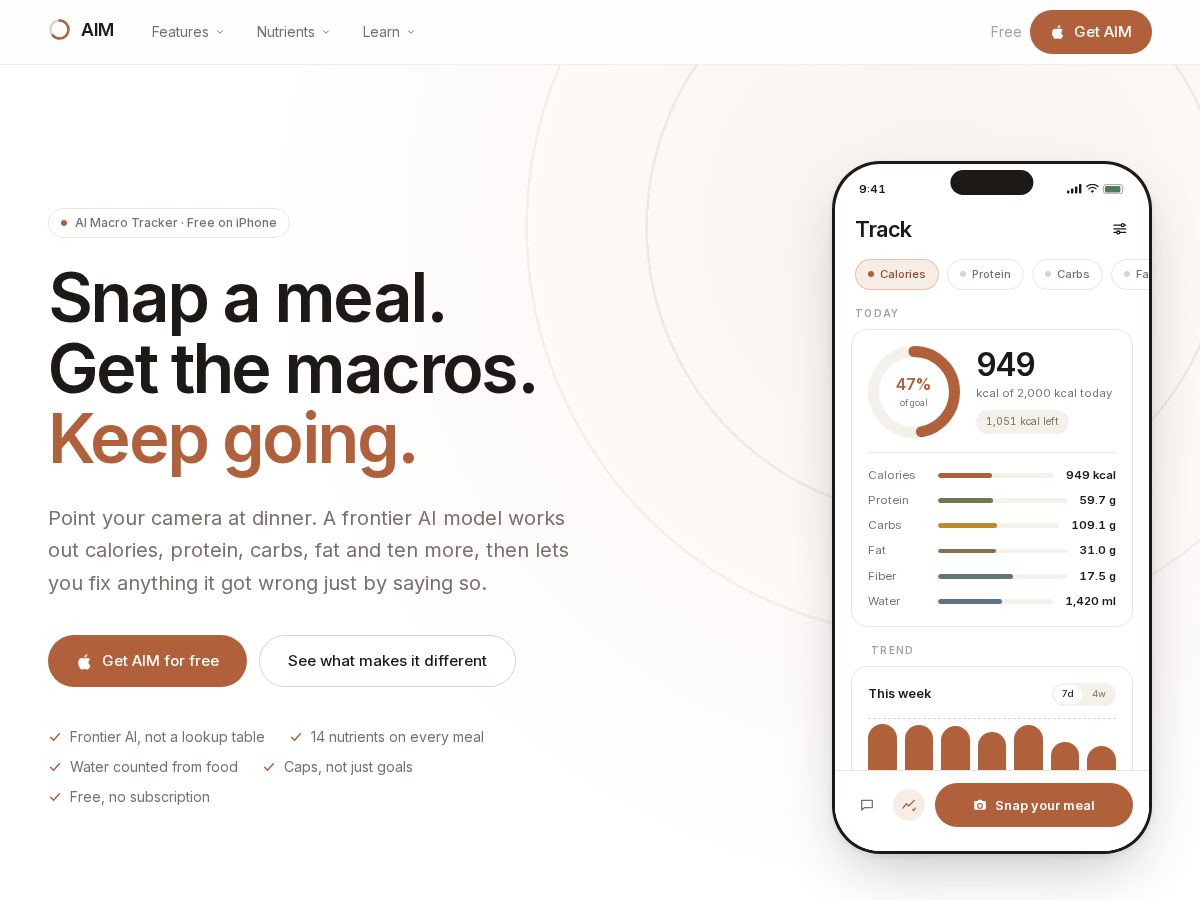 Landing-page snapshot of aimacros.app