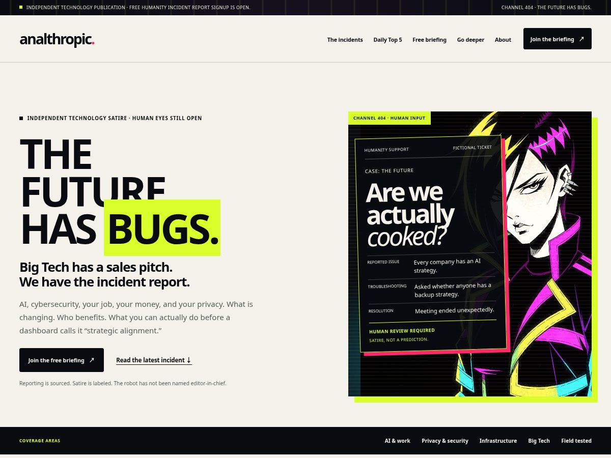Landing-page snapshot of analthropic.com