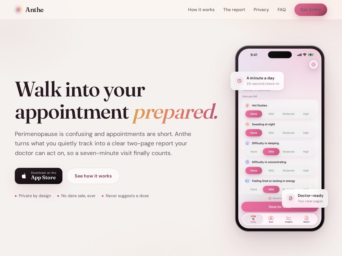 Landing-page snapshot of anthe.care
