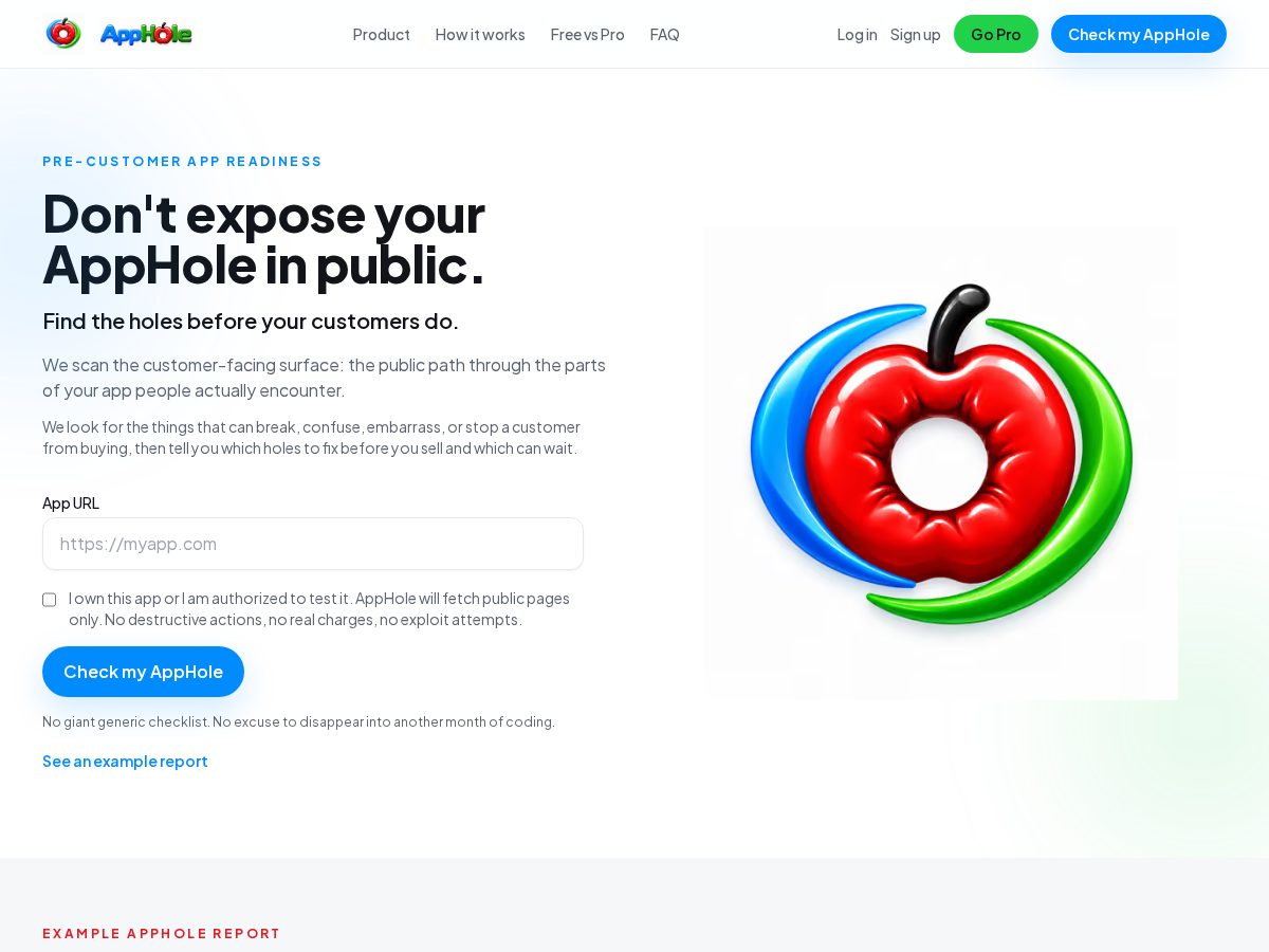 Landing-page snapshot of apphole.pro