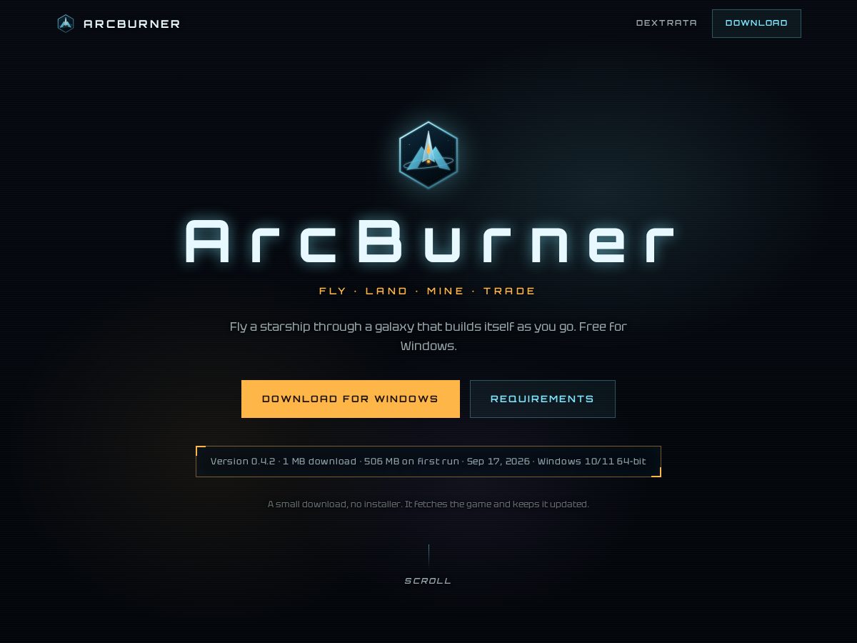 Landing-page snapshot of arcburner.com