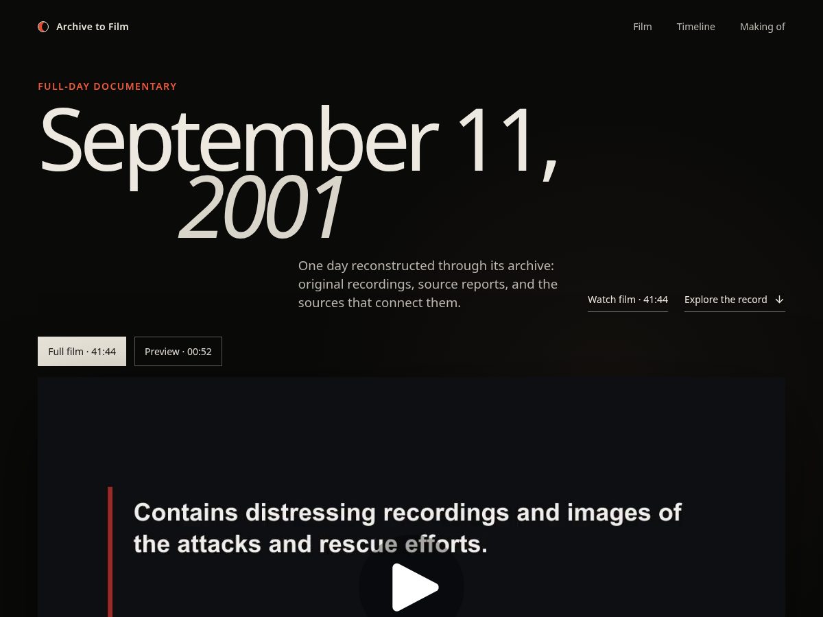 Landing-page snapshot of archivetofilm.com