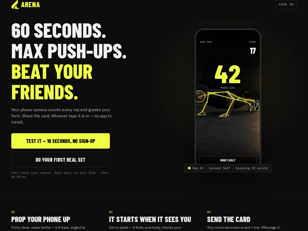 Landing-page snapshot of arenavs.app