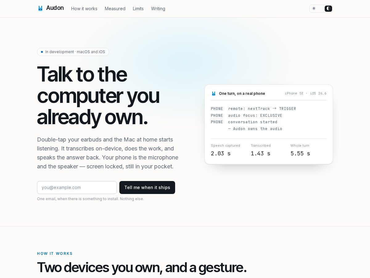 Landing-page snapshot of audon.dev