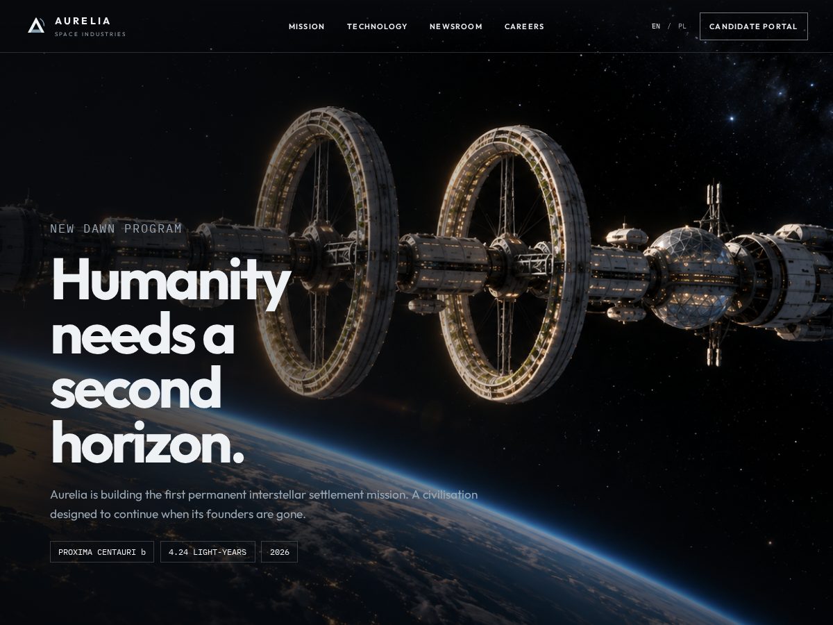 Landing-page snapshot of aureliaspace.com