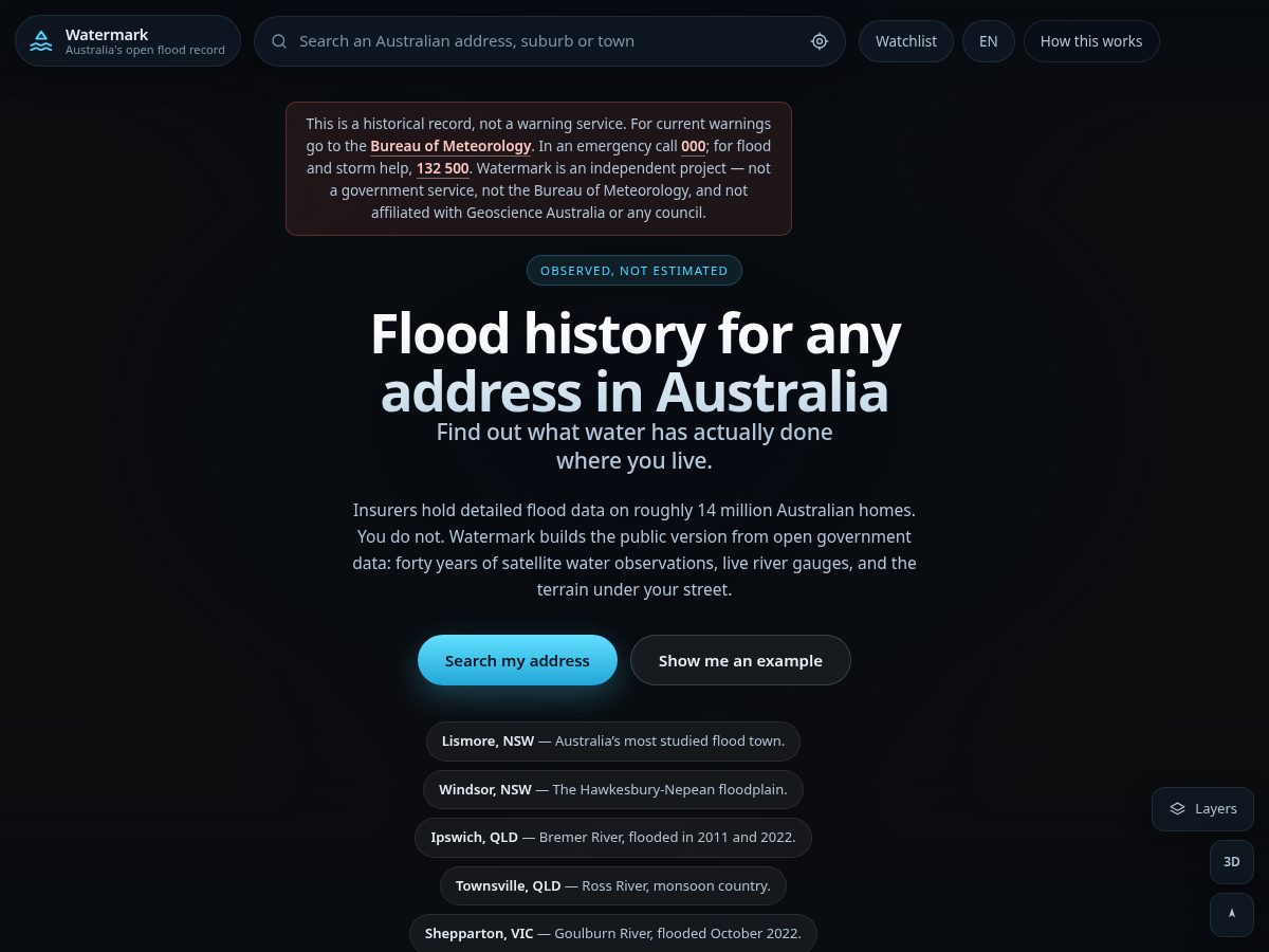 Landing-page snapshot of ausfloodhistory.com