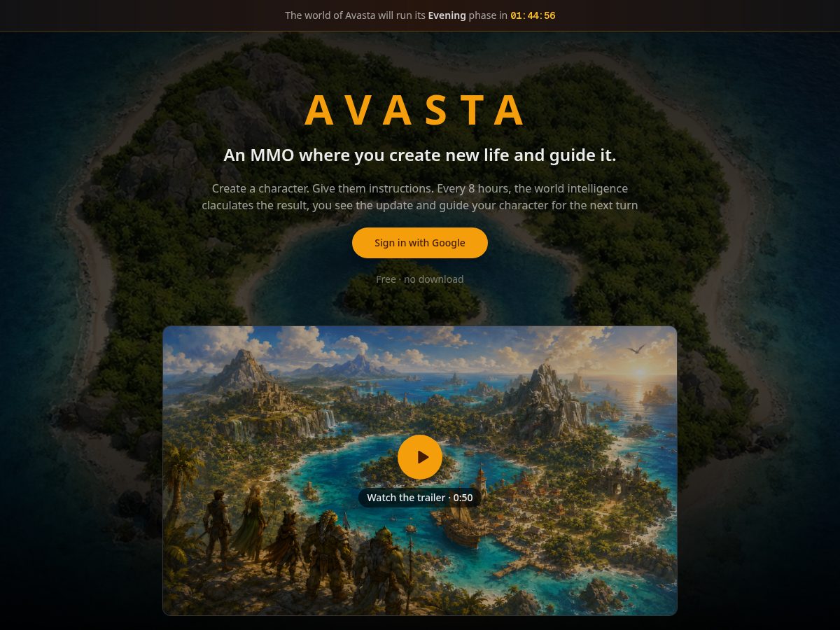 Landing-page snapshot of avasta-new-god.com