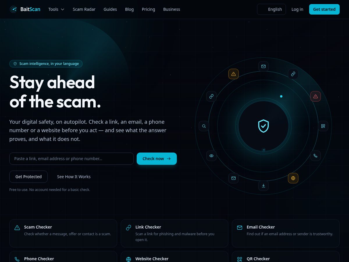 Landing-page snapshot of baitscan.com