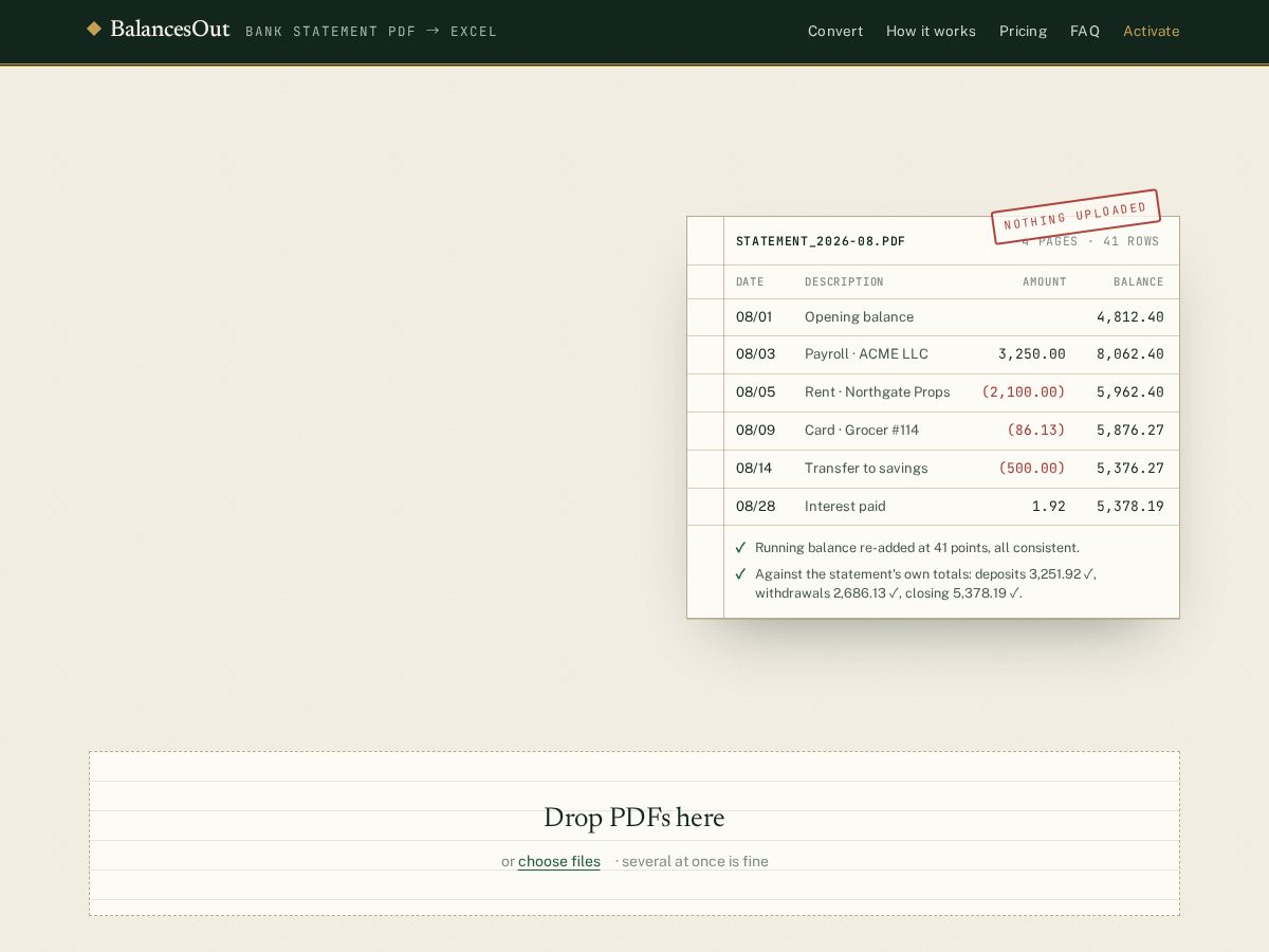 Landing-page snapshot of balancesout.com