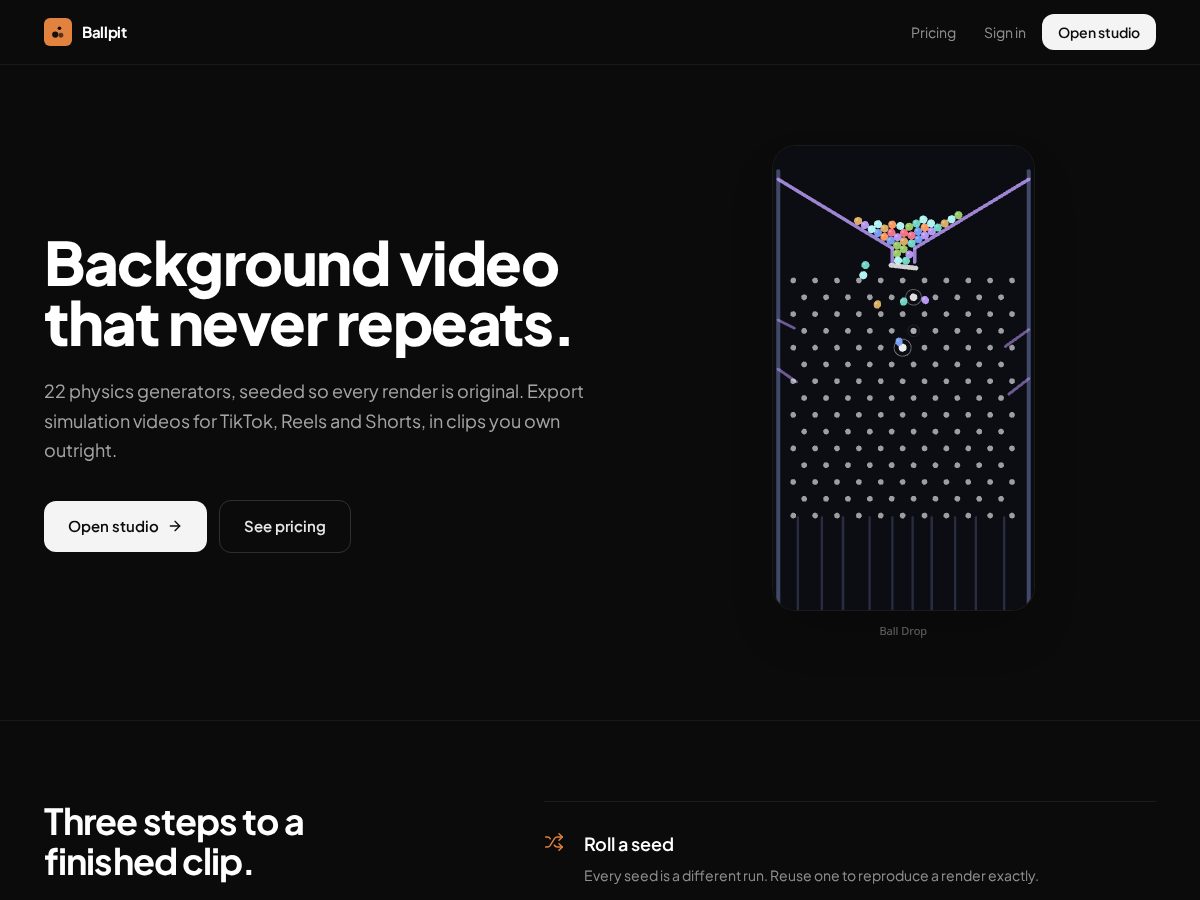Landing-page snapshot of ballpit.app