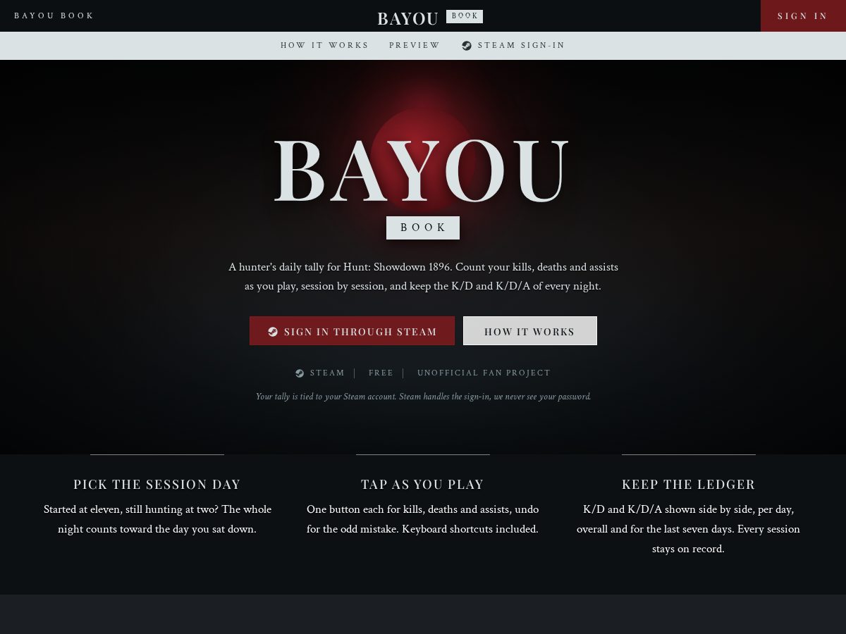 Landing-page snapshot of bayoubook.app