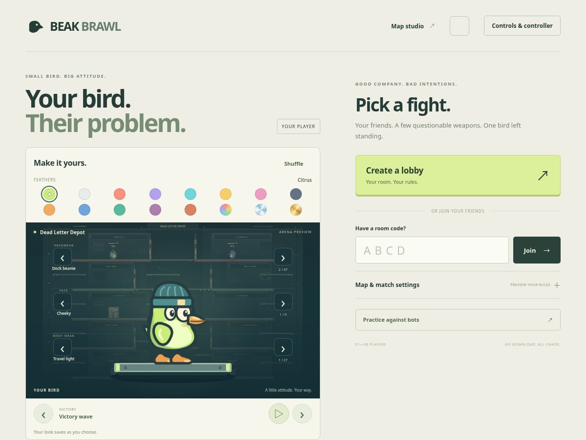Landing-page snapshot of beakbrawl.com