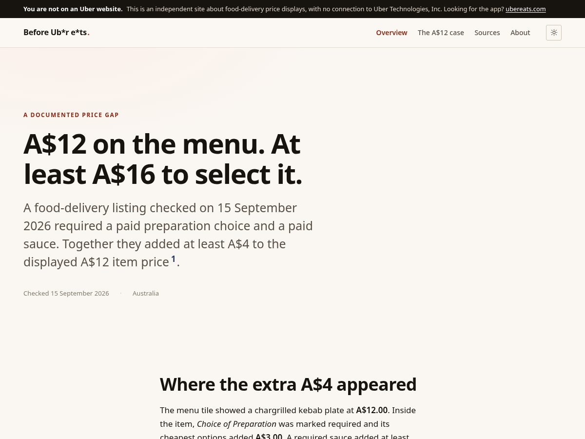 Landing-page snapshot of beforeubereats.com
