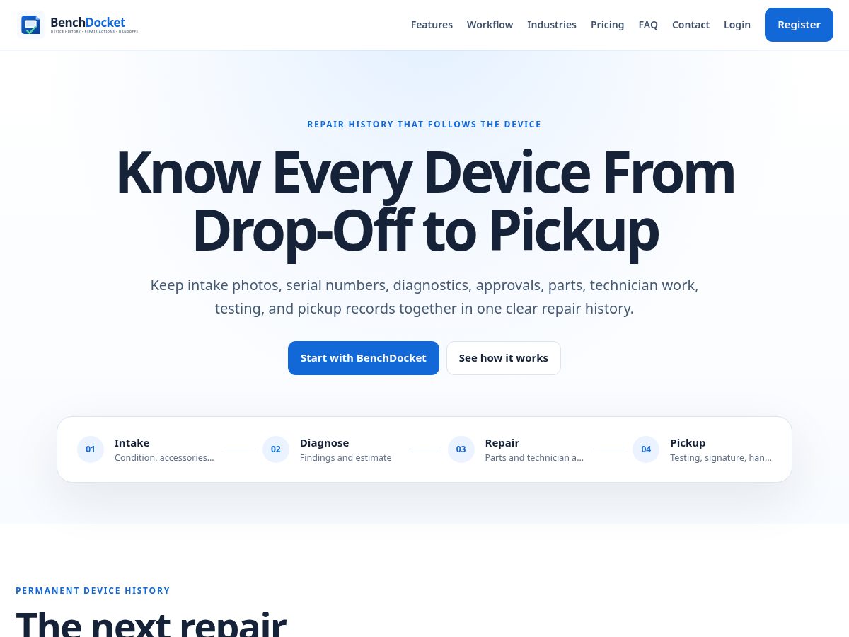 Landing-page snapshot of benchdocket.com