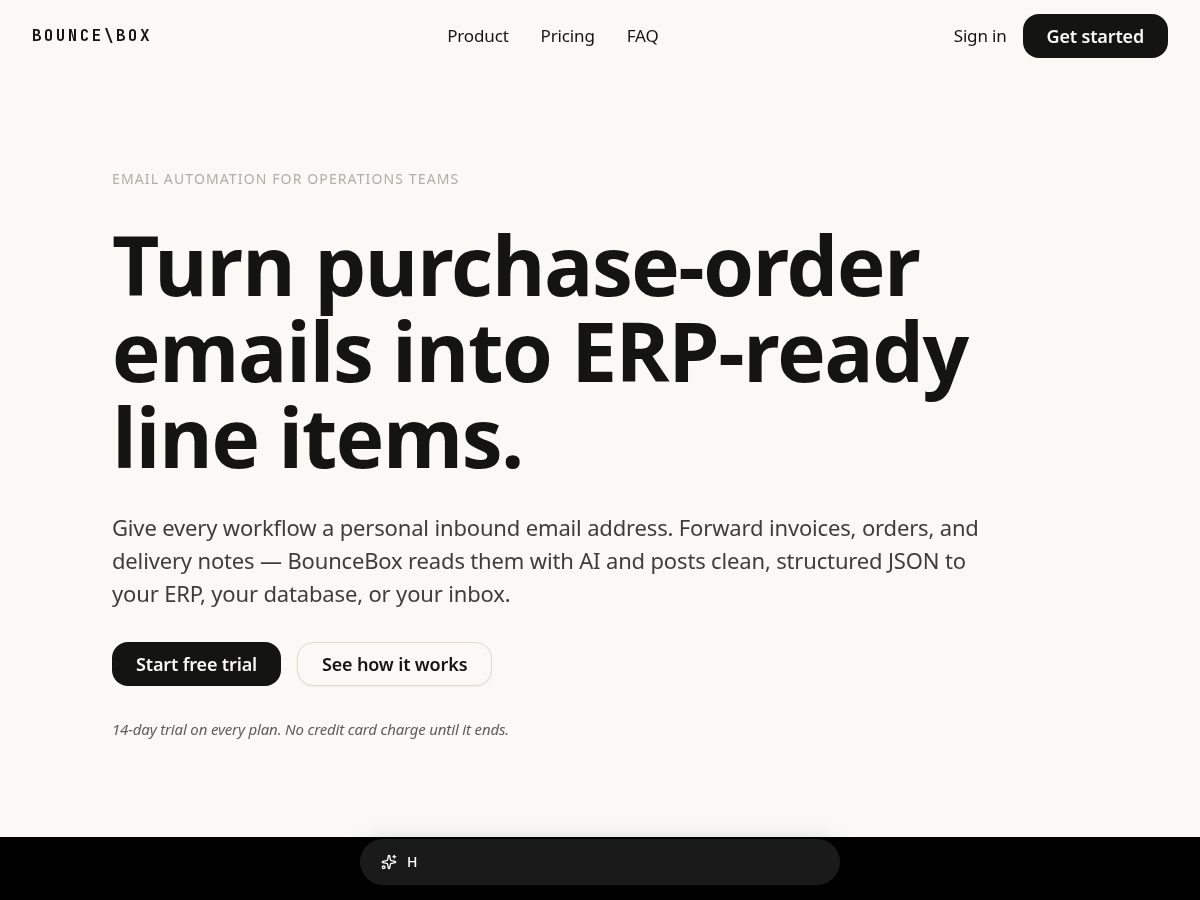 Landing-page snapshot of bouncebox.app