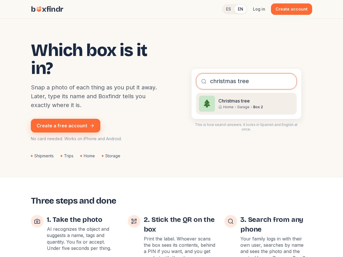 Landing-page snapshot of boxfindr.app