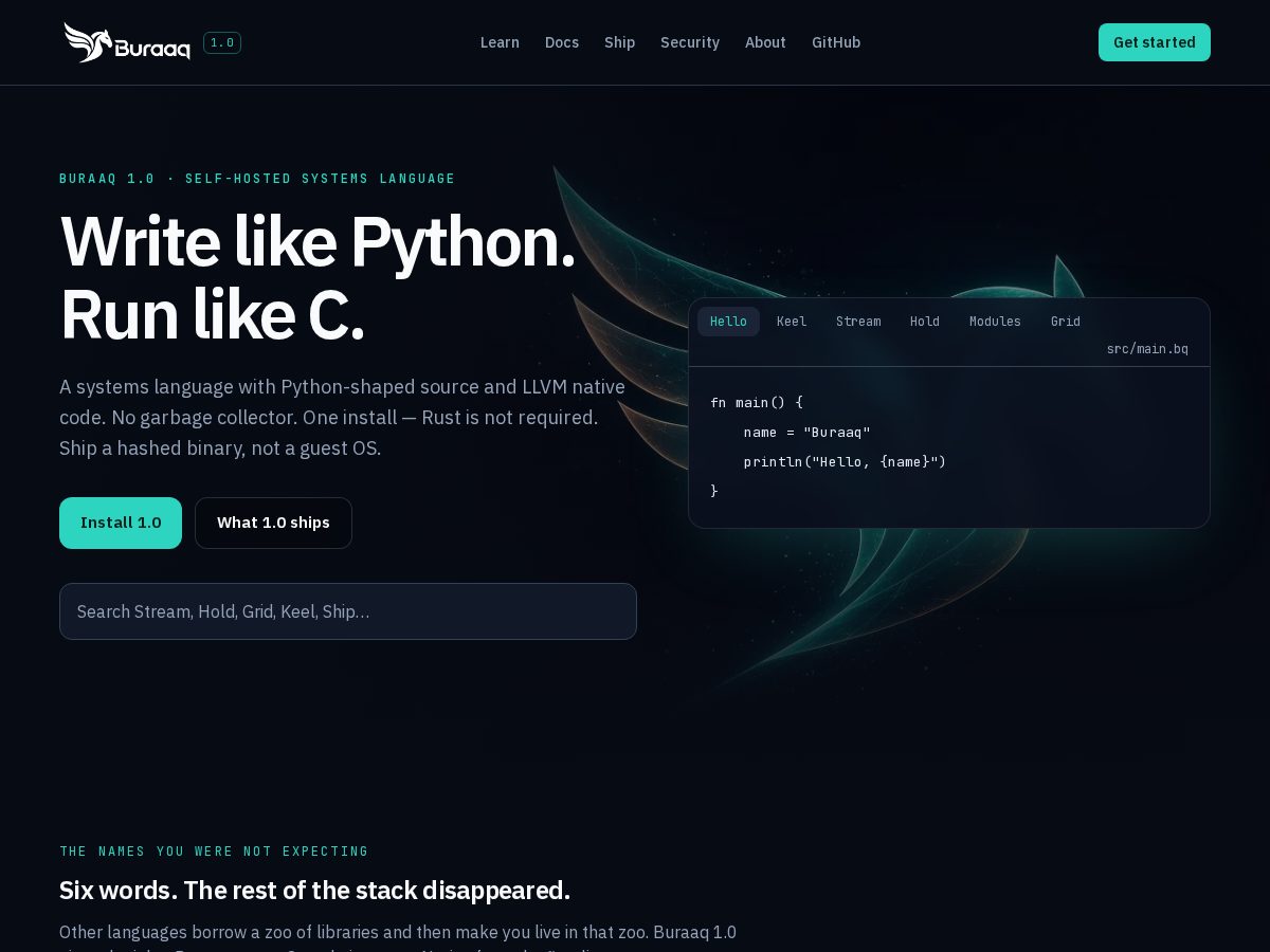 Landing-page snapshot of buraaq.dev